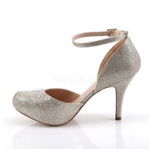 Fabulicious Nude Mesh Glitter 3 1/2 inch Ankle Strap Heel -Size 10